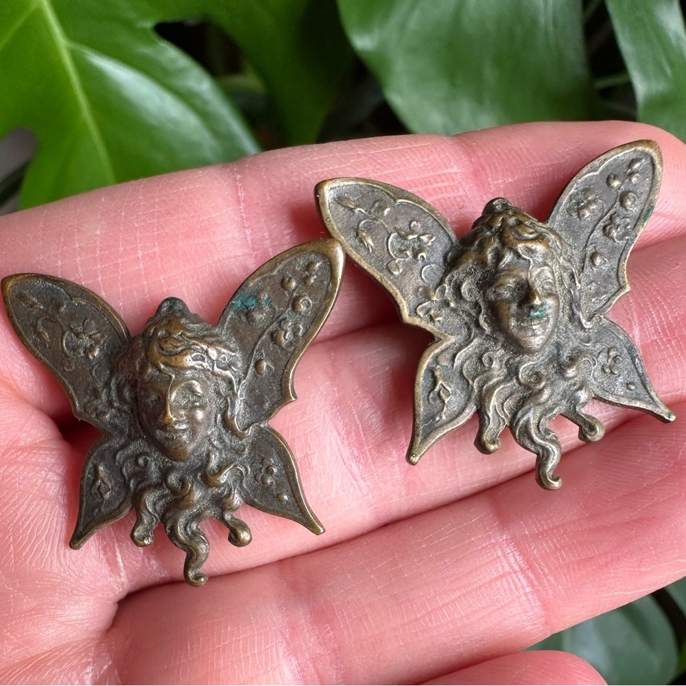 🧚 Vintage Brass Art Nouveau Winged Girl Fairy Nymph Feminine Bohemian 🧚